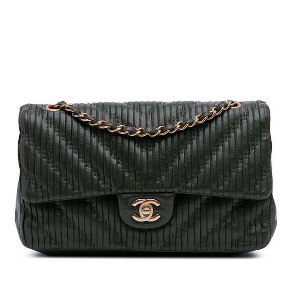 Pre-Loved Chanel Medium Chevron Calfskin Coco Pleats Double Flap - Picture 1 of 12